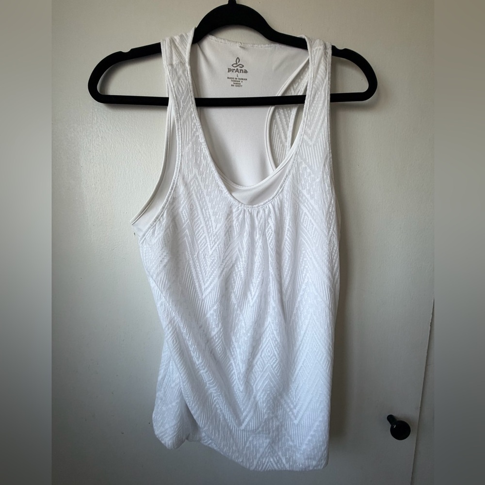 Prana White Performance Tank Top | Size L | Lightweight Yoga & Workout Layer